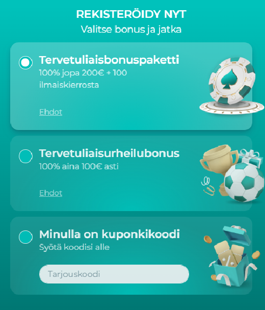 Banner bonus rekisteröitymisestä Spinoli